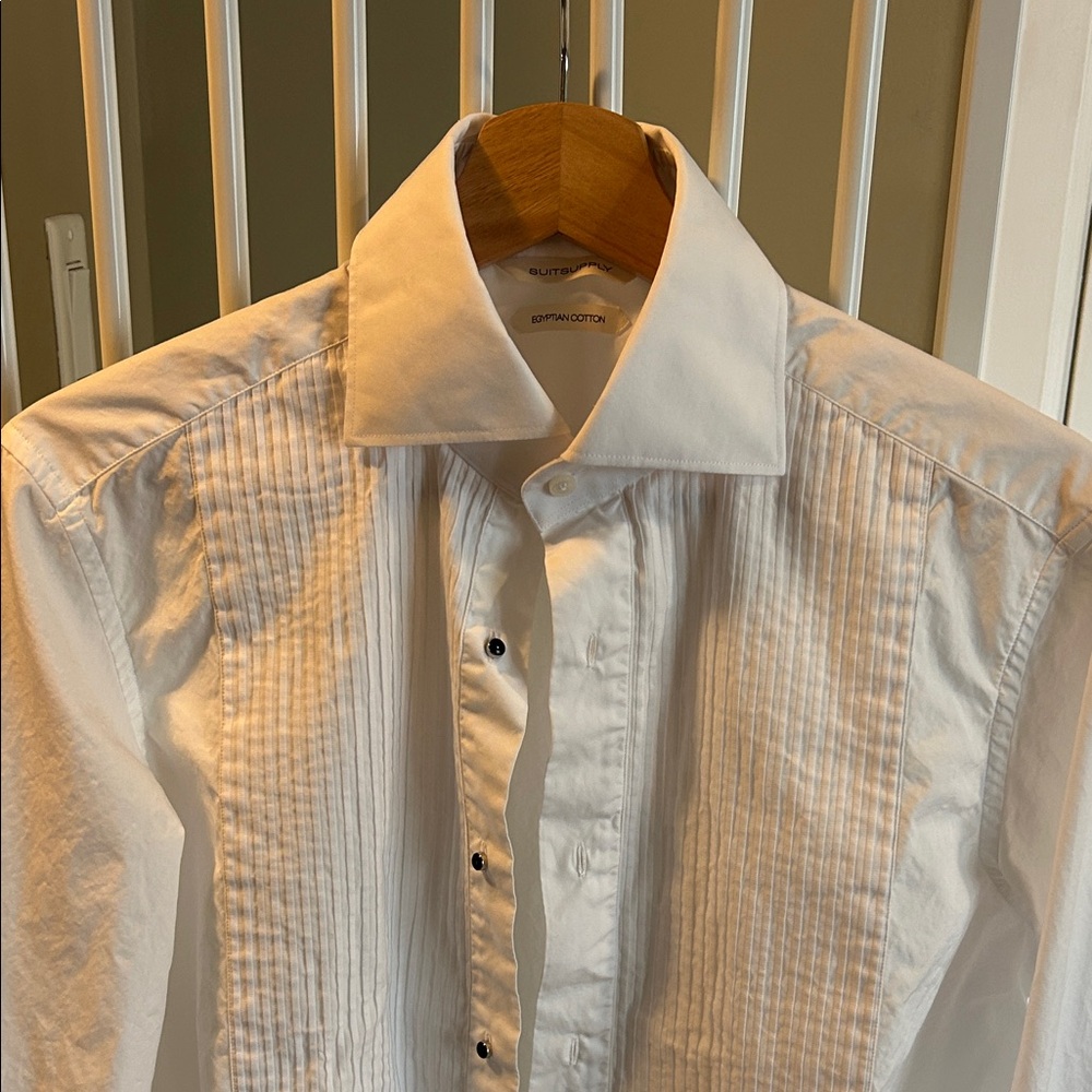 Suit Supply White Plissé Tuxedo Shirt Size 15